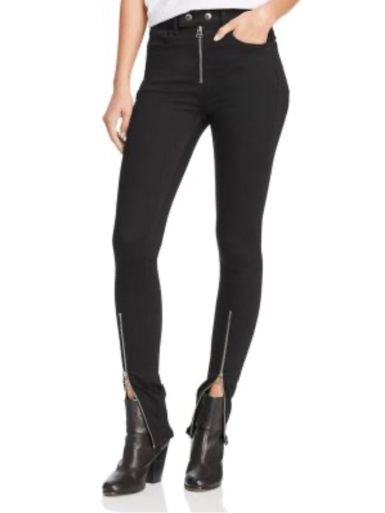 Rag & Bone Tech Skinny Jeans Black Ankle Zip Moto Size 28